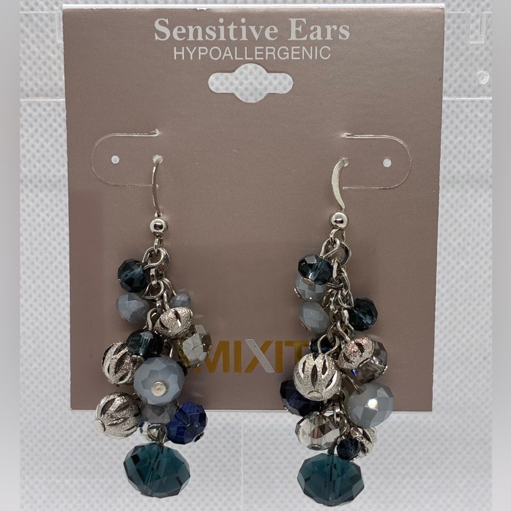 3For$20 Mixit Teal & Gray Beaded Drop Earrings for Sensitive Ears